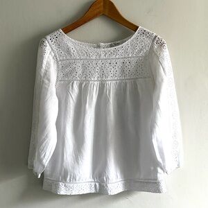 J. Crew Linen White Eyelet Lace Peasant Blouse M-L